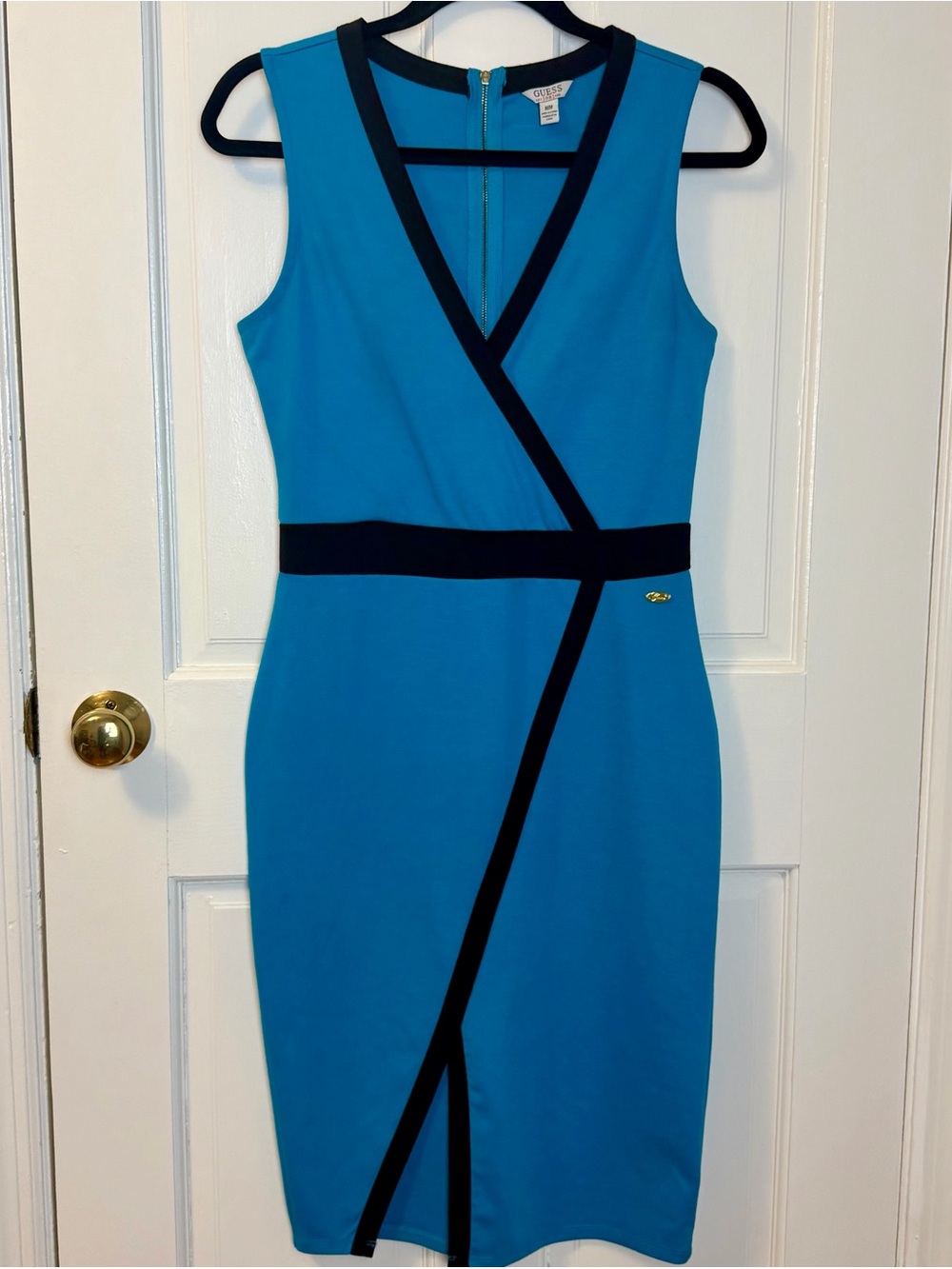 GUESS Rayon Blend Knit Blue with Black Trim Sheath Dress Size M